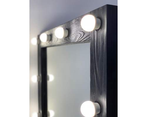 Черное гримерное зеркало 90х70 с подсветкой по краям